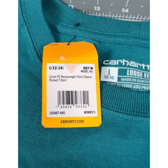 Carhartt Women’s Loose Fit Pocket T-Shirt Sz L Teal New - Picture 4 of 6